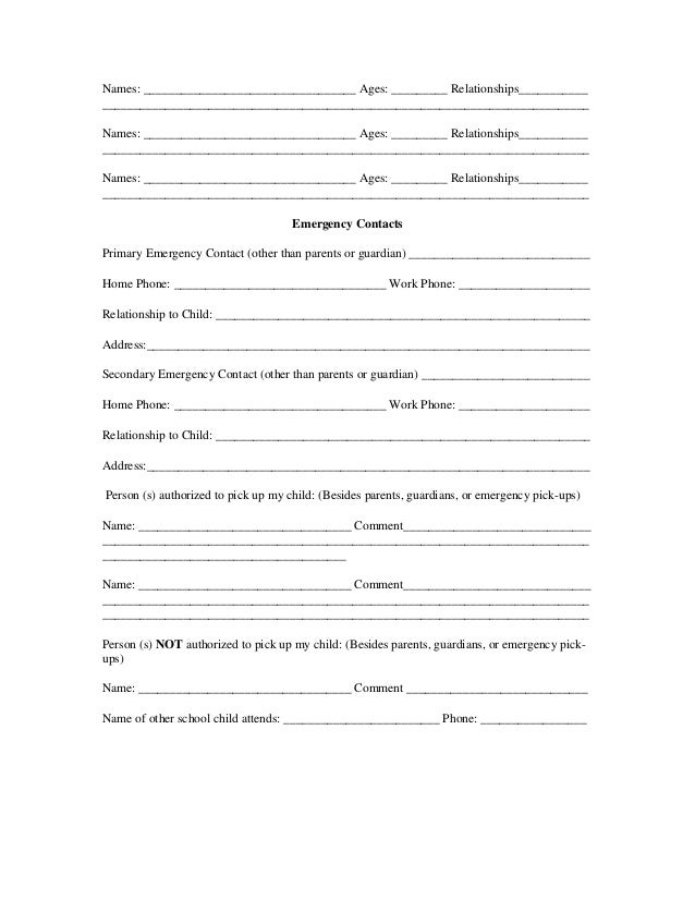 emergency contact form for child barca fontanacountryinn com emergency contact forms for daycare