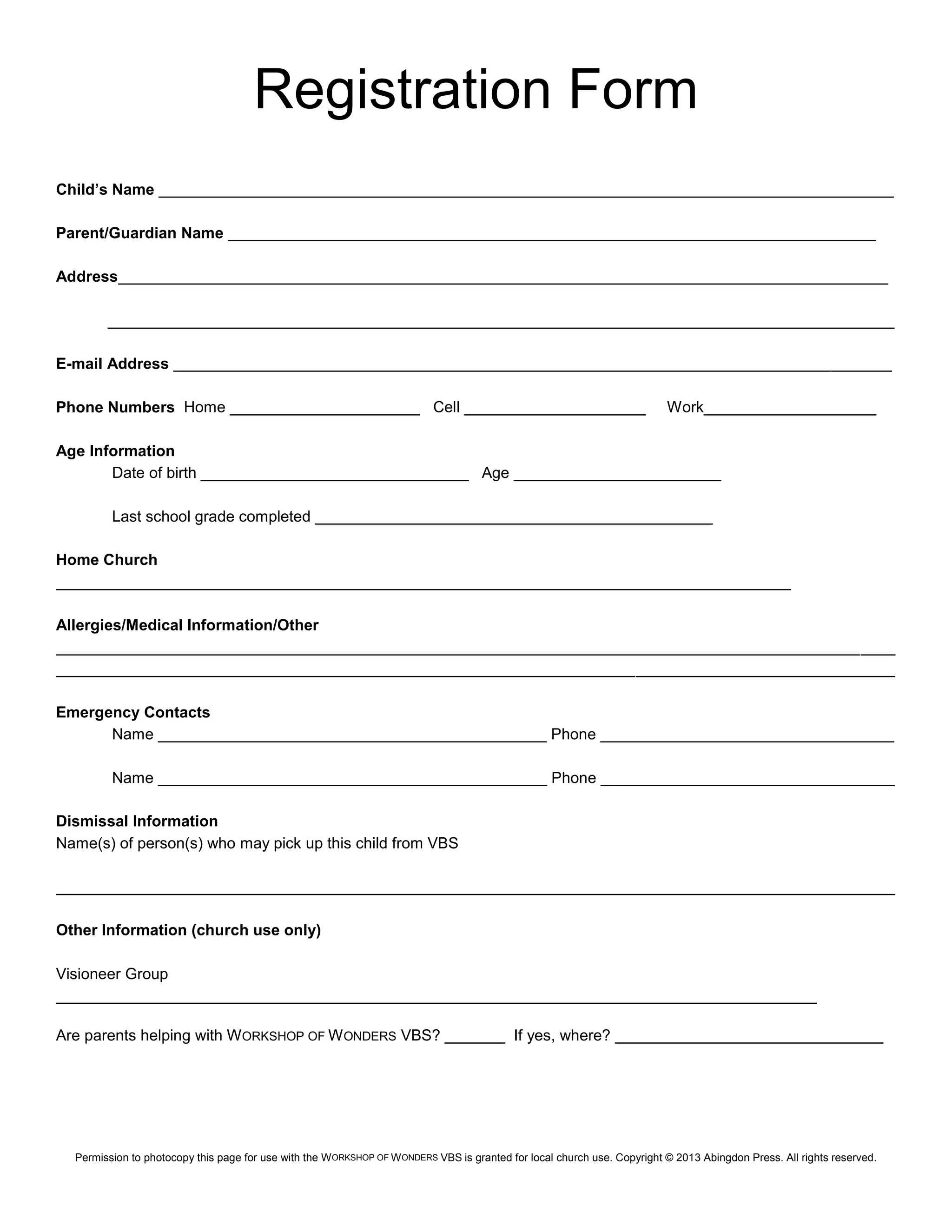 Registration form vbs | pdf