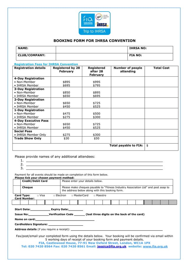 Registration form IHRSA Convention & Tradeshow (28 PDF Free Download