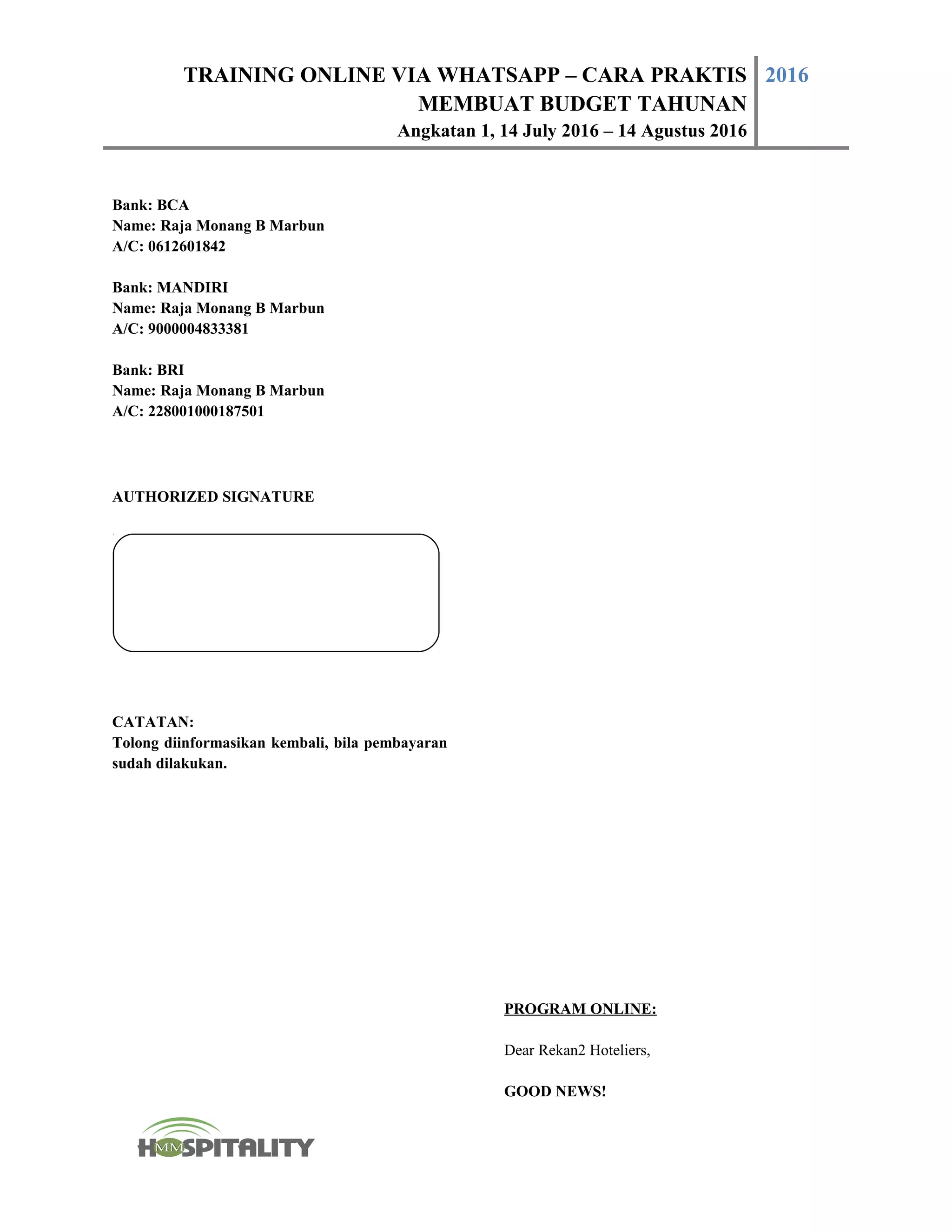 Registration form (materi training) | DOC