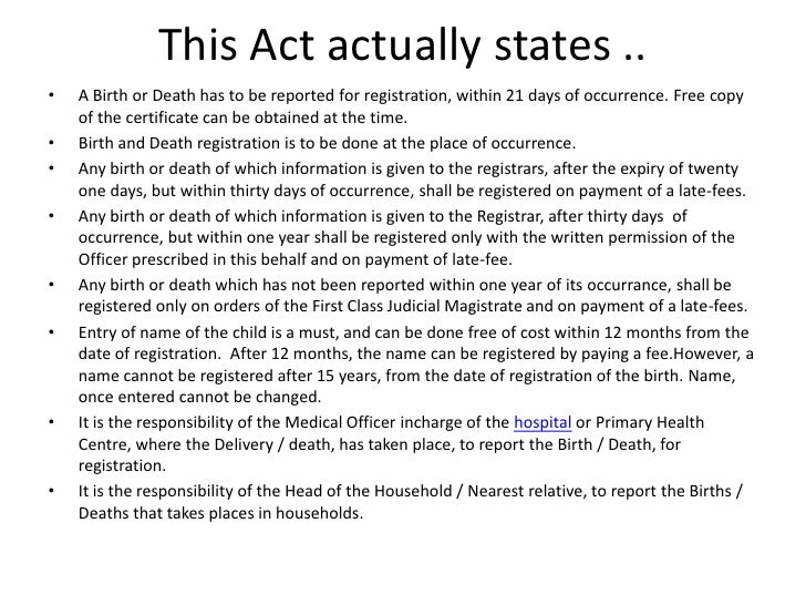 Registration of births & deaths act ppt