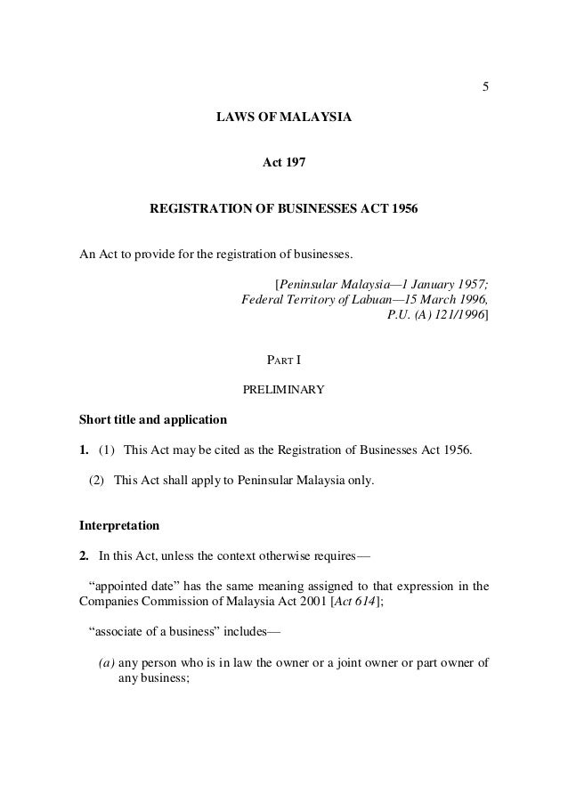 Registration Of Business Act 1956