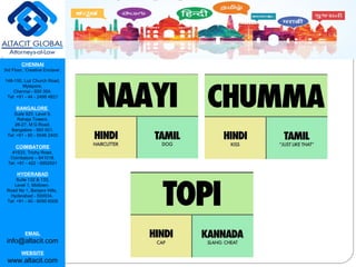 CHENNAI
3rd Floor, ‘Creative Enclave’,
148-150, Luz Church Road,
Mylapore,
Chennai - 600 004.
Tel: +91 - 44 - 2498 4821
BANGALORE
Suite 920, Level 9,
Raheja Towers,
26-27, M G Road,
Bangalore - 560 001.
Tel: +91 - 80 - 6546 2400
COIMBATORE
#1533, Trichy Road,
Coimbatore – 641018.
Tel: +91 - 422 - 6552921
HYDERABAD
Suite 132 & 133,
Level 1, Midtown,
Road No 1, Banjara Hills,
Hyderabad - 500034.
Tel: +91 - 40 - 6050 6009
EMAIL
info@altacit.com
WEBSITE
www.altacit.com
 