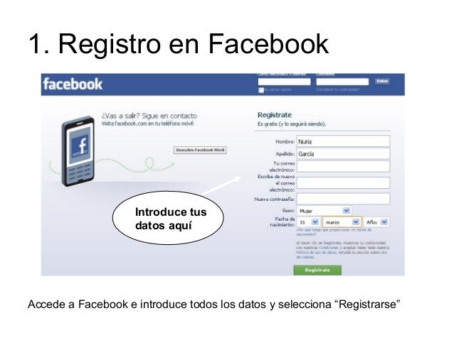 Registro en facebook