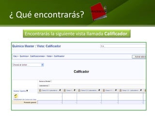 ¿ Qué encontrarás?
   Encontrarás la siguiente vista llamada Calificador.
 