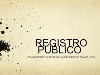 REGISTRO
PÚBLICONOTARIO PÚBLICO 233/ TITULAR ÁNGEL GILBERTO ADAME LÓPEZ
 