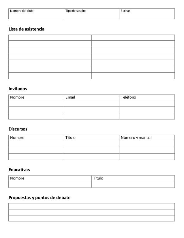 toastmasters formato de registro para el secretario