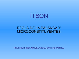 ITSON
  REGLA DE LA PALANCA Y
  MICROCONSTITUYENTES



PROFESOR: QBA MIGUEL ÁNGEL CASTRO RAMÍREZ
 