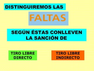 DISTINGUIREMOS LAS
SEGÚN ÉSTAS CONLLEVEN
LA SANCIÓN DE
TIRO LIBRE
DIRECTO
TIRO LIBRE
INDIRECTO
 