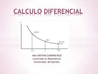 ANA CRISTINA CAMPIÑO RUIZ
Licenciada en Matemáticas
Universidad del Quindío
CALCULO DIFERENCIAL
 