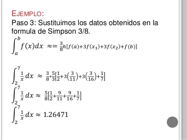 Resultado de imagen para regla de simpson 3/8 EJEMPLOS