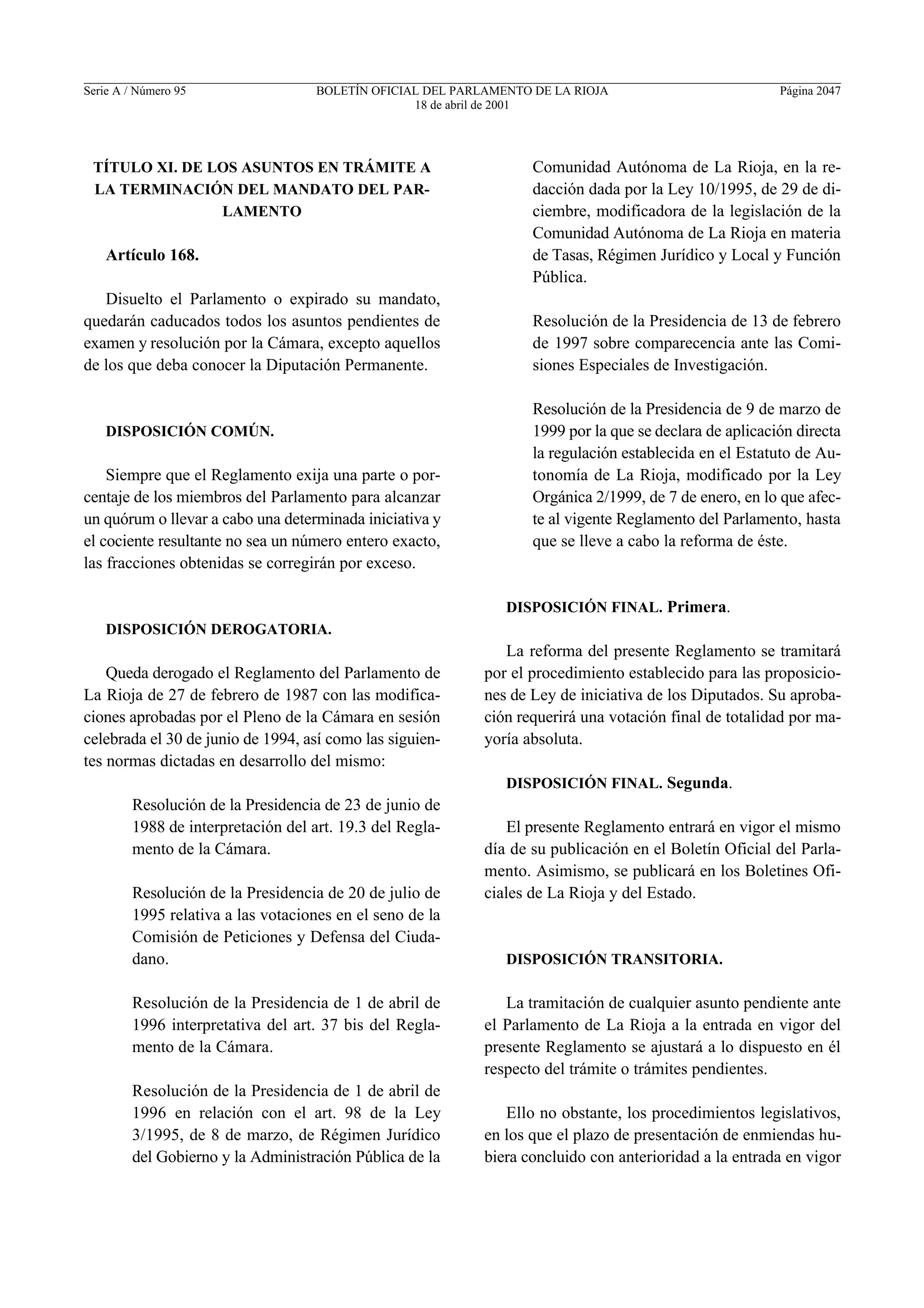 Reglamento del Parlamento de La Rioja