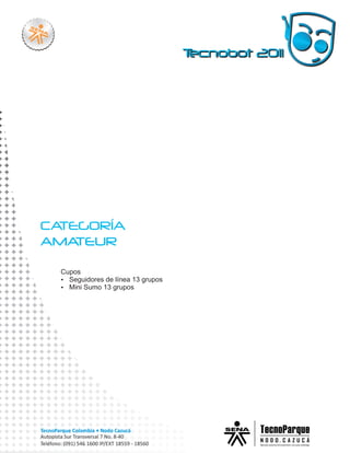 Cupos
Ÿ Seguidores de línea 13 grupos
Ÿ Sumo 13 grupos
  Mini
 