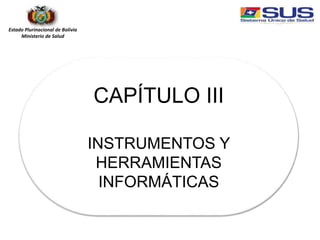Estado Plurinacional de Bolivia
Ministerio de Salud
CAPÍTULO III
INSTRUMENTOS Y
HERRAMIENTAS
INFORMÁTICAS
 