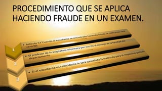 PROCEDIMIENTO QUE SE APLICA 
HACIENDO FRAUDE EN UN EXAMEN. 
 