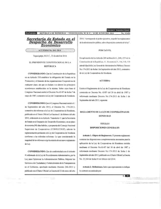 Reglamento, acuerdo no. 041 2014 , ley de cooperativas de honduras