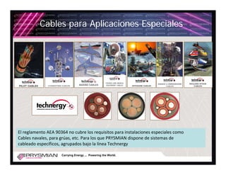 Cables para Aplicaciones Especiales




El reglamento AEA 90364 no cubre los requisitos para instalaciones especiales como 
Cables navales, para grúas, etc. Para los que PRYSMIAN dispone de sistemas de
cableado específicos, agrupados bajo la línea Technergy

                     Carrying Energy ... Powering the World.
 