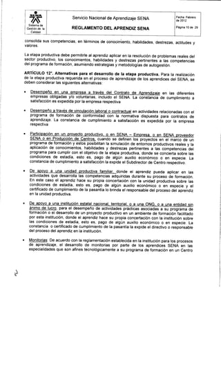Reglamento aprendiz sena