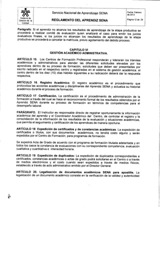 Reglamento aprendiz sena