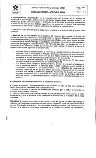 Reglamento aprendiz sena