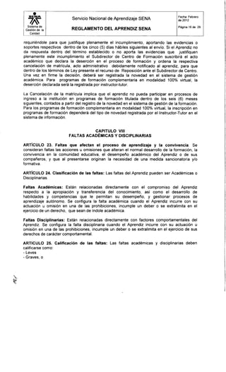 Reglamento aprendiz sena