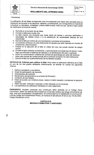 Reglamento aprendiz sena