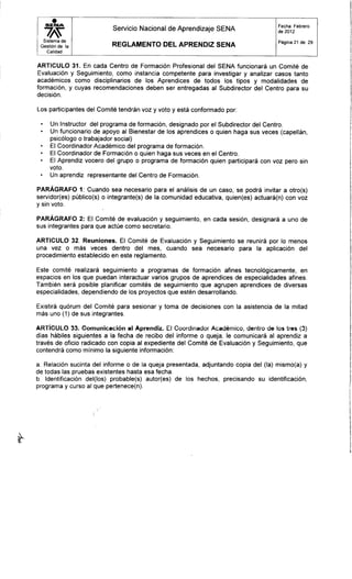 Reglamento aprendiz sena