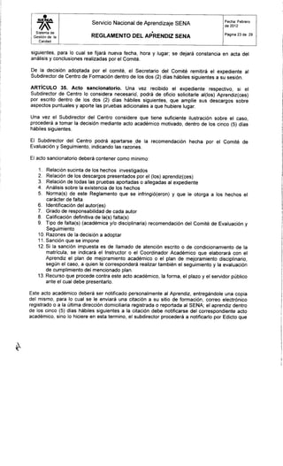 Reglamento aprendiz sena