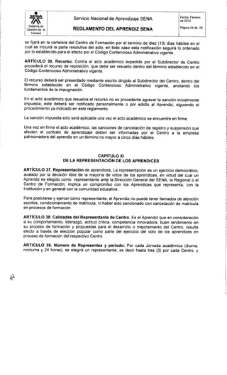 Reglamento aprendiz sena