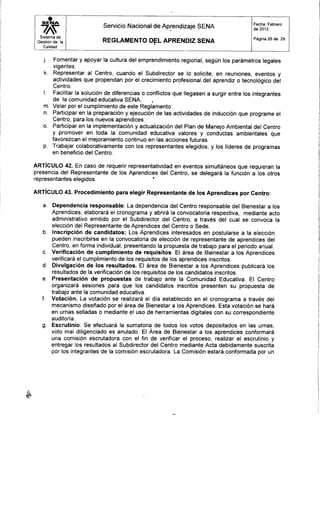 Reglamento aprendiz sena