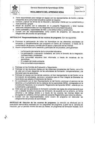 Reglamento aprendiz sena