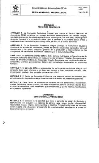 Reglamento aprendiz sena
