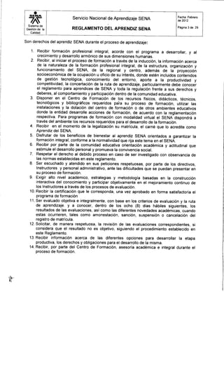 Reglamento aprendiz sena