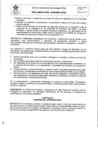 Reglamento aprendiz sena