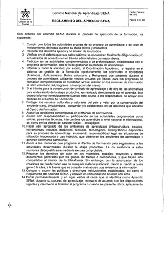 Reglamento aprendiz sena