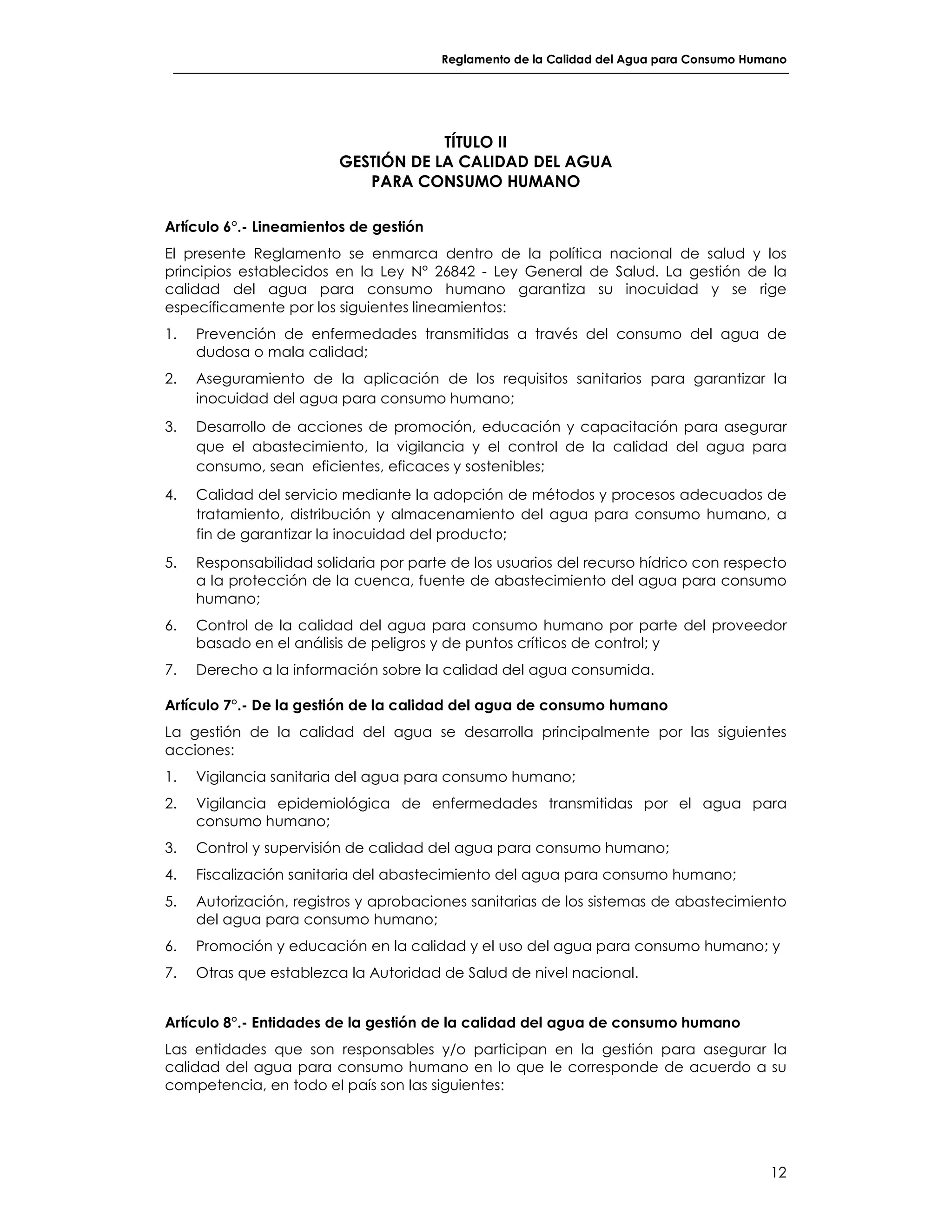 REGLAMENTO DE LA CALIDAD DEL AGUA PARA CONSUMO HUMANO | PDF