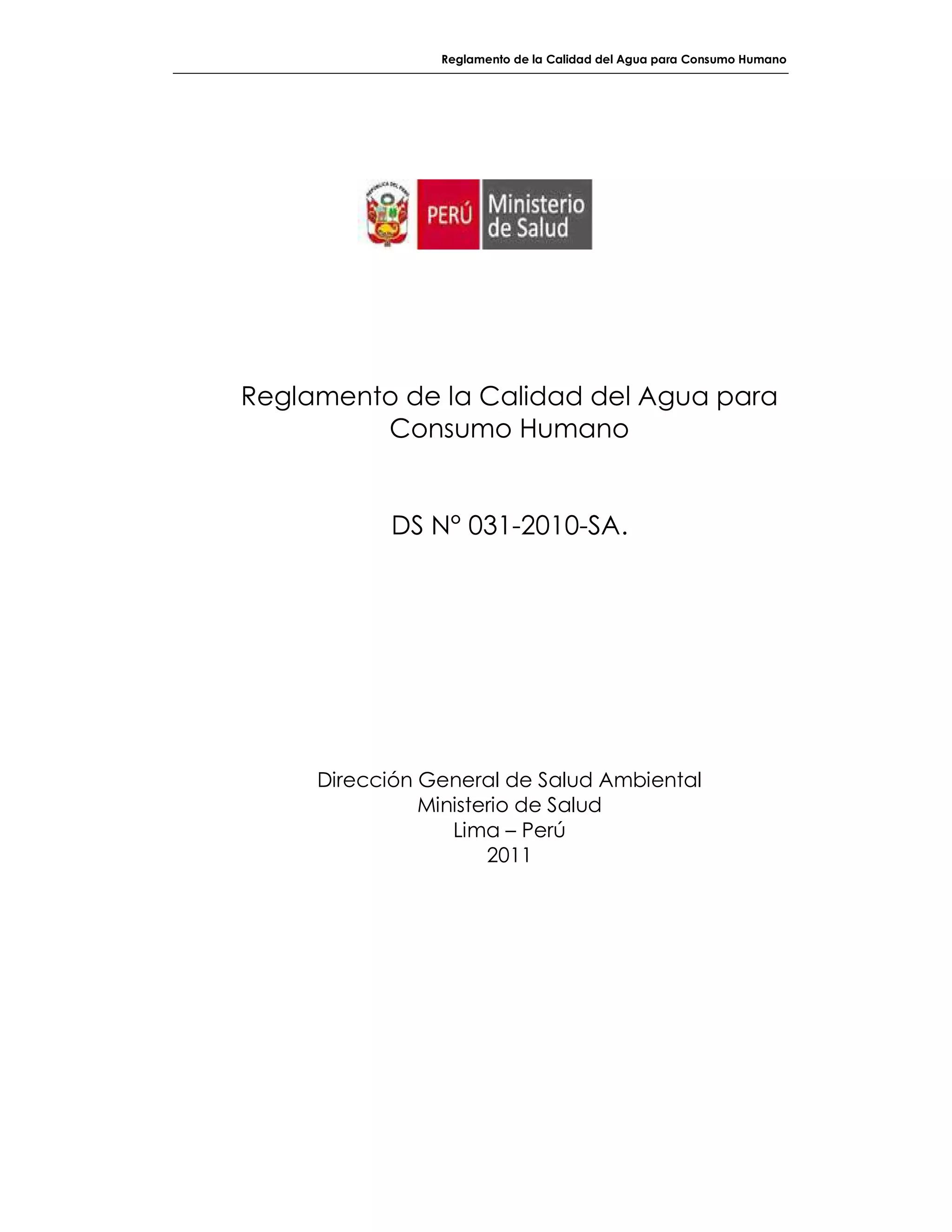REGLAMENTO DE LA CALIDAD DEL AGUA PARA CONSUMO HUMANO | PDF