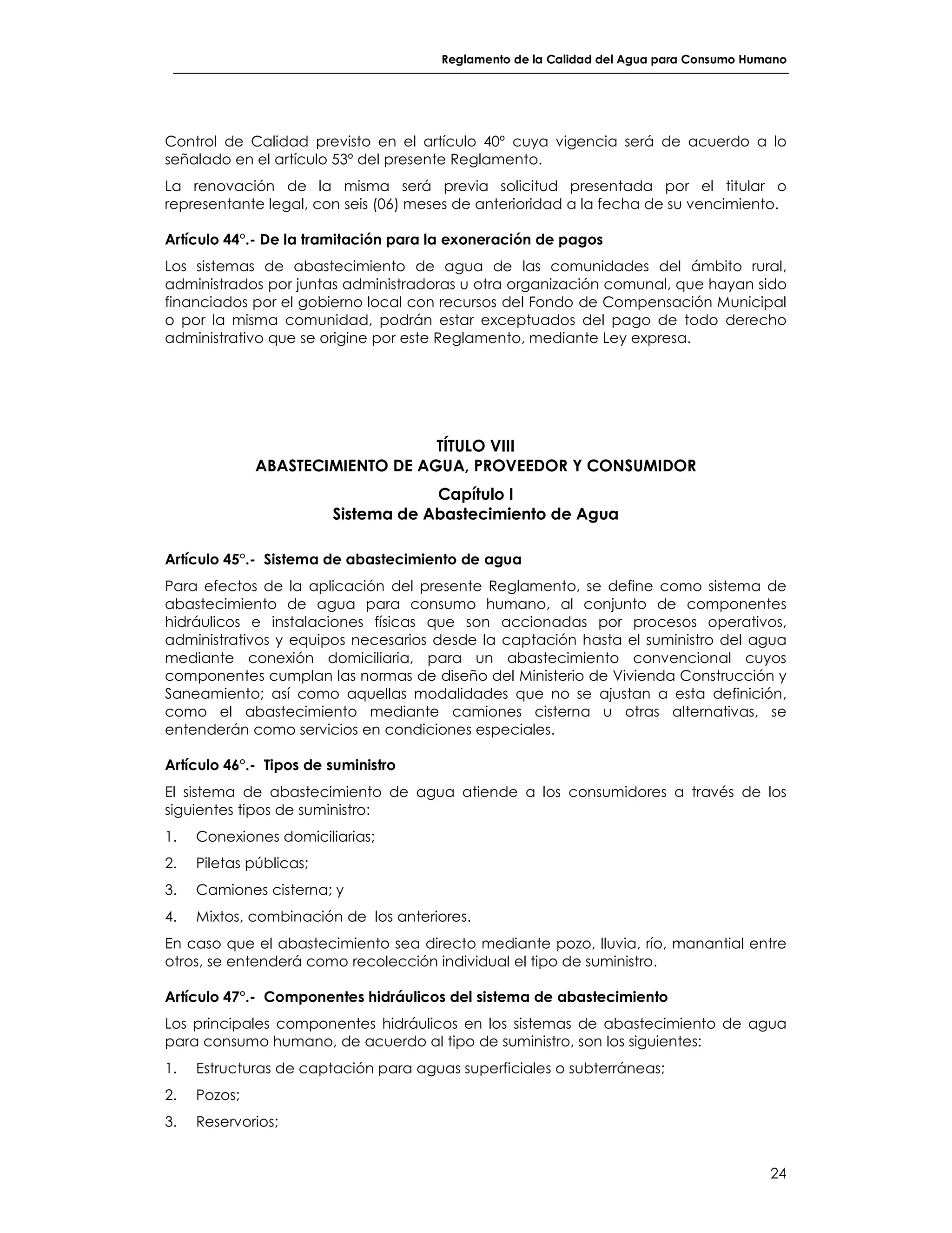 REGLAMENTO DE LA CALIDAD DEL AGUA PARA CONSUMO HUMANO | PDF