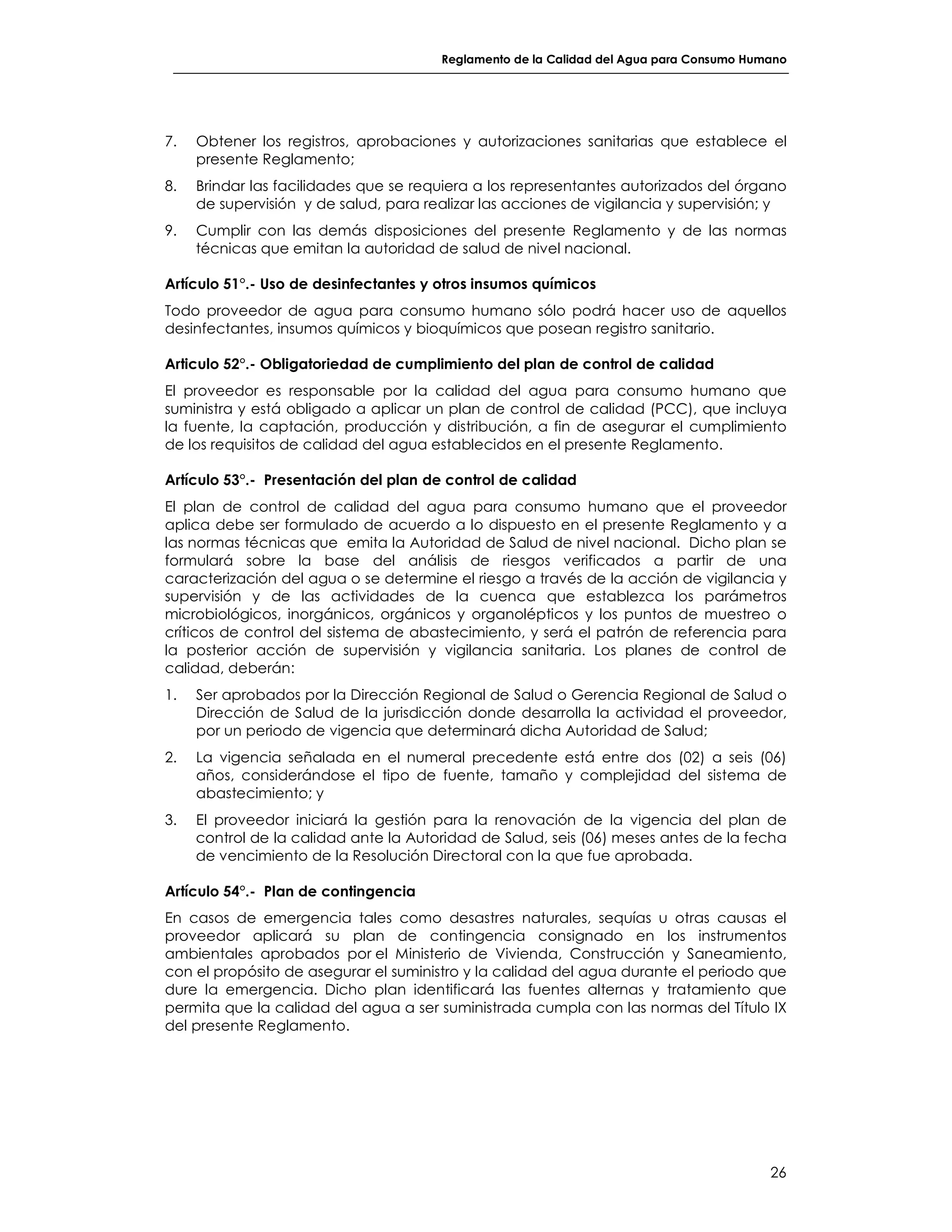 REGLAMENTO DE LA CALIDAD DEL AGUA PARA CONSUMO HUMANO | PDF