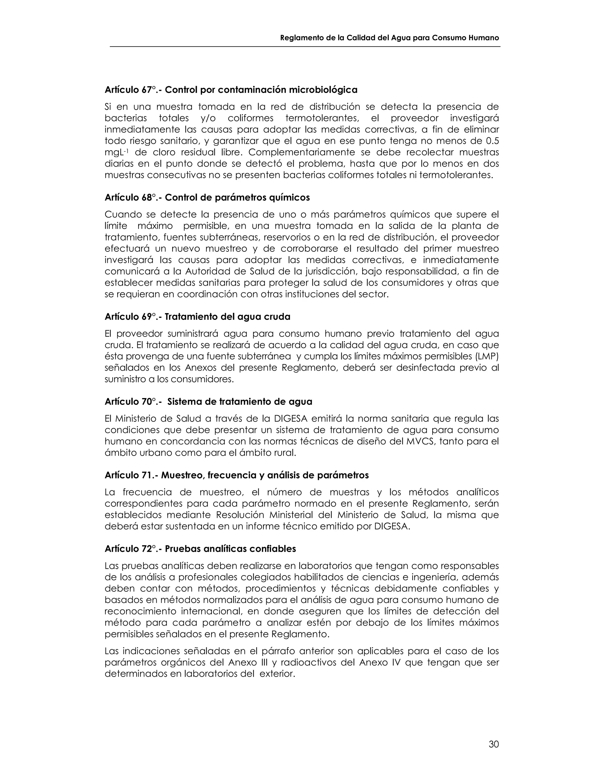 REGLAMENTO DE LA CALIDAD DEL AGUA PARA CONSUMO HUMANO | PDF