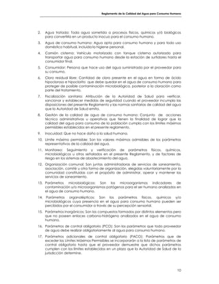 REGLAMENTO DE LA CALIDAD DEL AGUA PARA CONSUMO HUMANO | PDF