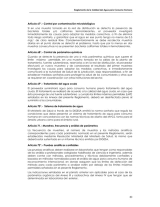 REGLAMENTO DE LA CALIDAD DEL AGUA PARA CONSUMO HUMANO | PDF