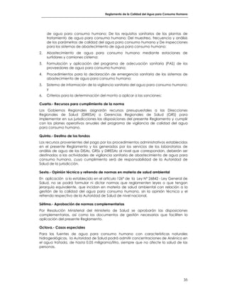 REGLAMENTO DE LA CALIDAD DEL AGUA PARA CONSUMO HUMANO | PDF