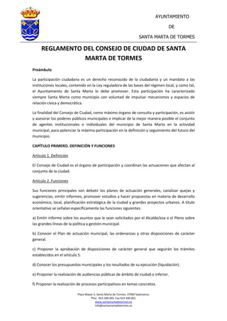 Reglamento Consejo Ciudad Ayto. Santa Marta de Tormes