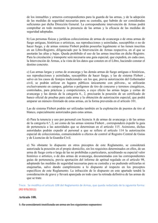 Reglamento de armas actualizado | PDF
