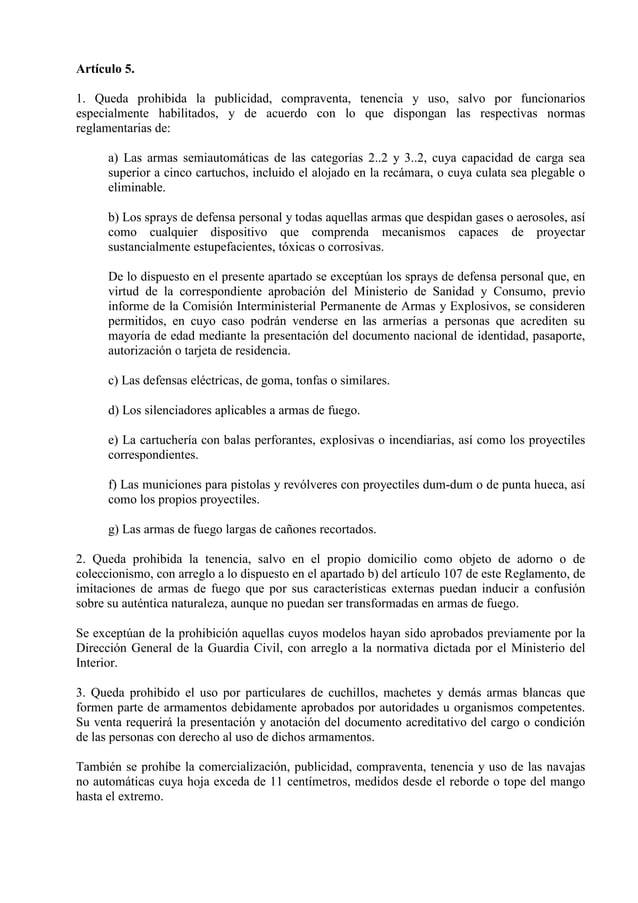 Reglamento de armas actualizado