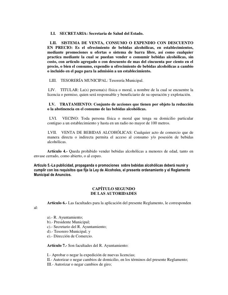 Reglamento De Bebidas Alcoholicas