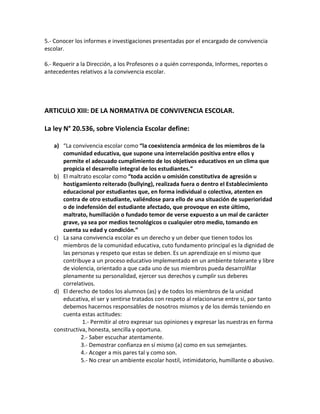 Reglamento de convivencia escolar 2015 | PDF