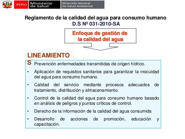 Reglamento de la calidad del agua para consumo humano.