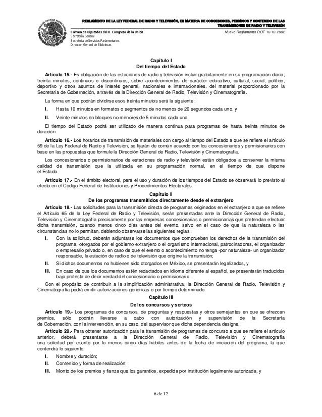 MÉXICO Reglamento de la Ley Federal